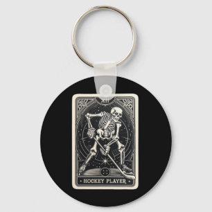 Porte-clés Tee-shirt de carte de tarot de squelette de hockey