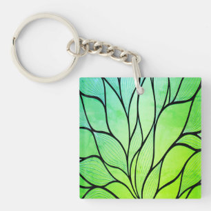 Porte-clés Teintes vertes vives motif créatif de feuilles