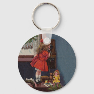 Porte-clés Téléphone Antique de Petite Fille de Noël