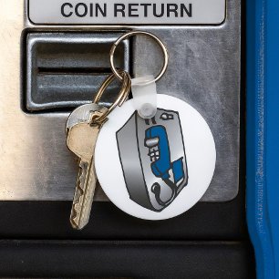 Porte-clés Téléphone public rétro bleu et argent
