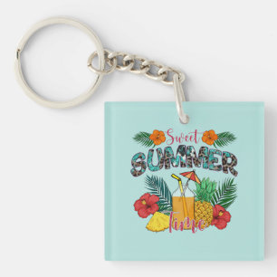 Porte-clés Temps d'été doux Fruits tropicaux et fleurs