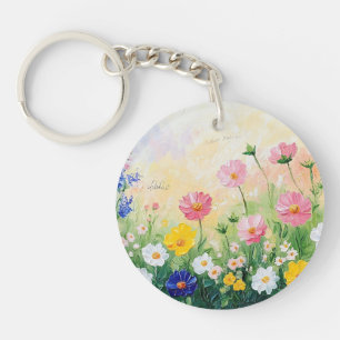 Porte-clés Temps d'été. Fleurs colorées. Art.