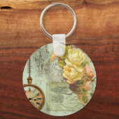 Porte-clés Temps Steampunk & Roses Jaunes (Recto)