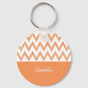 Porte-clés Tendance Crayon Orange Chevron Zigzags Avec Nom