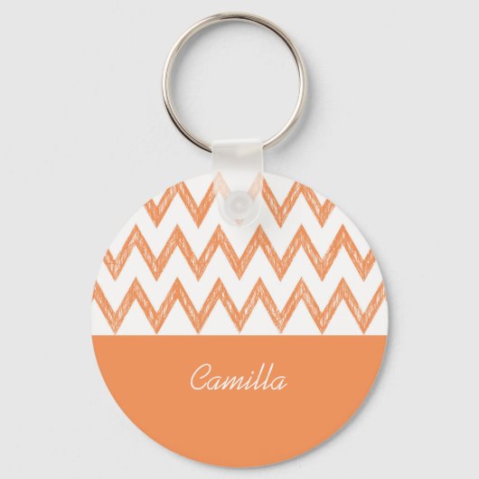 Porte-clés Tendance Crayon Orange Chevron Zigzags Avec Nom (Recto)