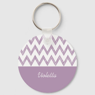 Porte-clés Tendance Crayon Purple Chevron Zigzags Avec Nom