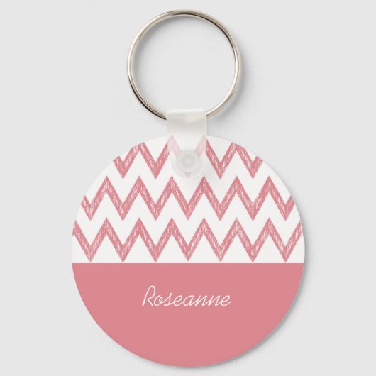 Porte-clés Tendance crayon rose Chevron Zigzags avec nom (Recto)