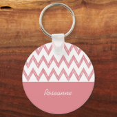 Porte-clés Tendance crayon rose Chevron Zigzags avec nom (Recto)