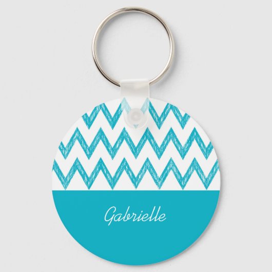 Porte-clés Tendance Crayon Turquoise Chevron Zigzags Avec Nom (Recto)