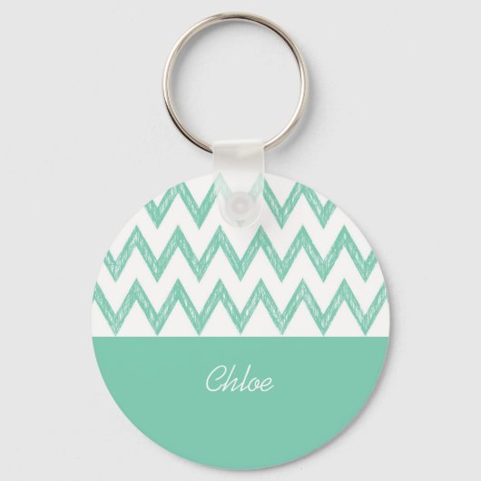 Porte-clés Tendance Crayon Vert Chevron Zigzags Avec Nom (Recto)