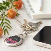 Porte-clés Tendance rose Zebra Print FAUX Glitz Bow avec nom (Côté )