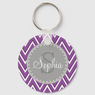 Porte-clés Tendance violet Chevron Motif gris Monogramme