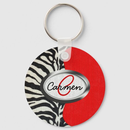 Porte-clés Tendance Zebra Print et Neon Red Monogram (Recto)