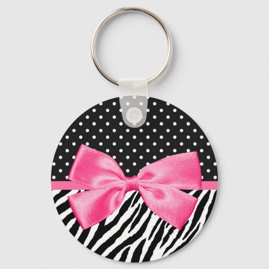 Porte-clés Tendance Zebra Print Pois et chic rose ruban (Recto)