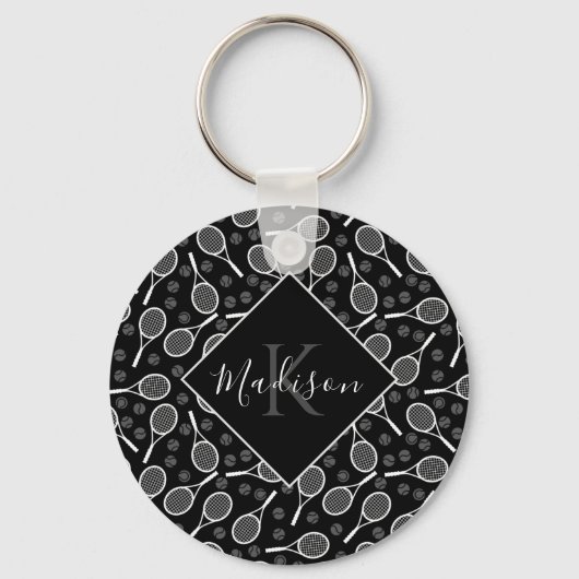 Porte-clés Tennis Racket Ball Motif Initial & Nom Monogramme (Recto)