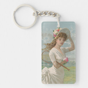 Porte-clés Tenniswoman victorienne avec chapeau à fleurs Anti