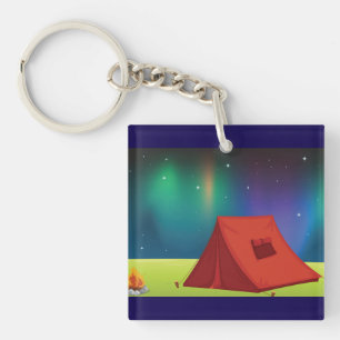 Porte-clés Tente de camping sous les lumières du Nord vibrant