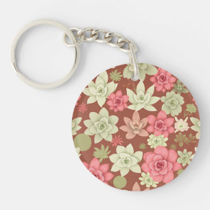 Porte-clés Terracotta Rose Poussiéreuse Succulente Echeveria
