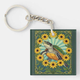 Porte-clés Terrapin Et Fleurs De Susan Aux Yeux Noirs Art Nou