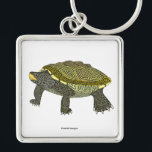 Porte-clés Terrapin (white) - Square Premium Keychain<br><div class="desc">Presenting a captivating digital illustration of a Diamondback Terrapin,  featuring its distinctive yellow and black striped shell. Created with Procreate,  this piece celebrates the beauty of wildlife.

Drawn for: M</div>