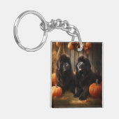 Porte-clés Terre-Neuve Chiot Automne Citrouille de plaisir (Devant gauche)