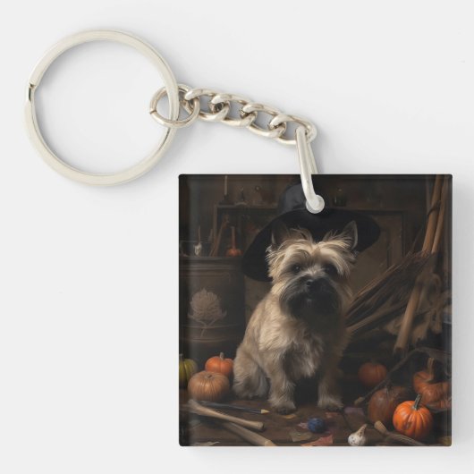 Porte-clés Terrier Cairn Citrouilles Halloween Épouvantable (Devant)