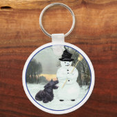 Porte-clés Terrier Écossais Heureux & Bonhomme de Neige (Recto)