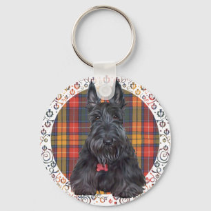 Porte-clés Terrier Écossais sur Tartan