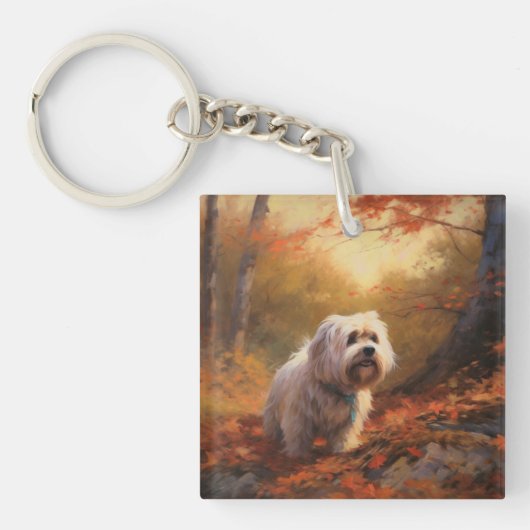 Porte-clés Terrier tibétain à l'automne Feuilles automne Insp (Devant)