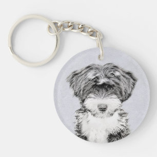 Porte-clés Terrier tibétain peignant - art original mignon d