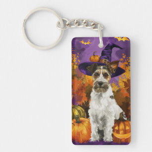 Porte-clés Terrier Wirefox Chien Halloween Sorcière Citrouill