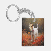 Porte-clés Terrier Wirefox dans les feuilles d'automne chute  (Devant gauche)