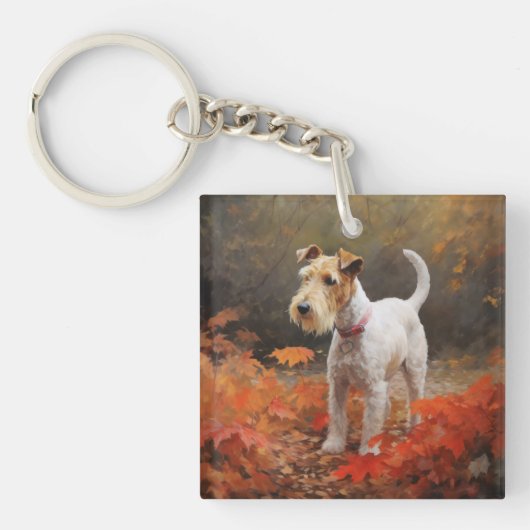 Porte-clés Terrier Wirefox dans les feuilles d'automne chute  (Devant)