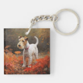 Porte-clés Terrier Wirefox dans les feuilles d'automne chute  (Dos)