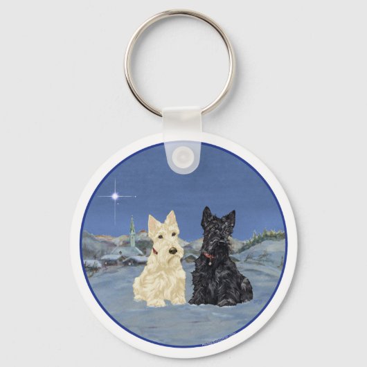 Porte-clés Terriers écossais noirs et roux hiver (Recto)