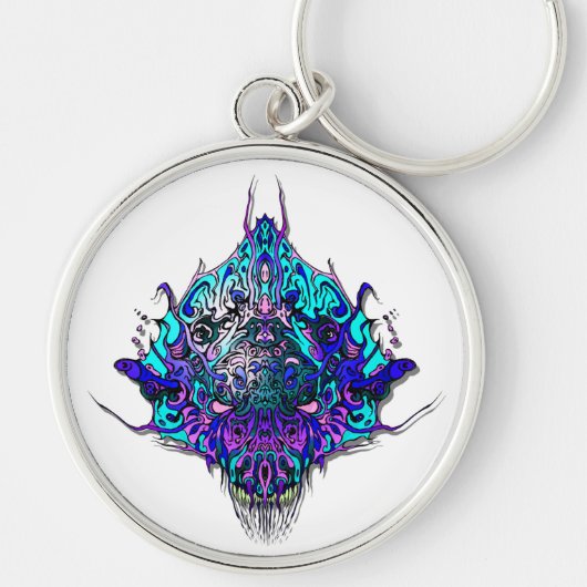 Porte-clés Tête Alien - bleu et violet (Devant)