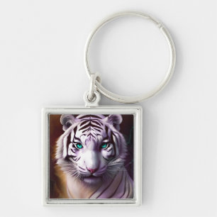 Porte-clés Tête blanche de tigre aux yeux métissants