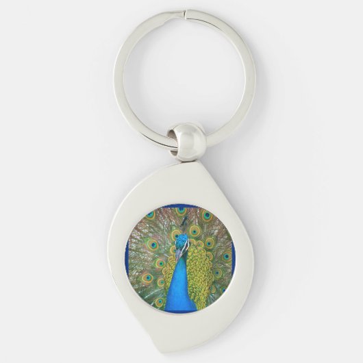 Porte-clés Tête bleue Peacock avec et des plumes de queue col (Devant)