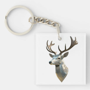 Porte-clés Tête de cerf cyber métallique Art mural trophée St