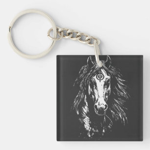 Porte-clés Tête de cheval noir et blanc – Élégant équestre Dé