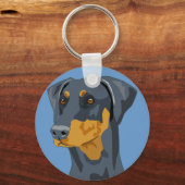 Porte-clés Tête de Doberman, Bleu, Non-haché (Recto)