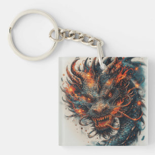 Porte-clés Tête de dragon féroce Mythique Fantastique Art aud