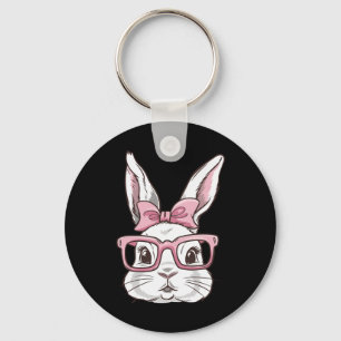 Porte-clés Tête De Lapin Avec Sungles Rose Cravate De Bow Jou