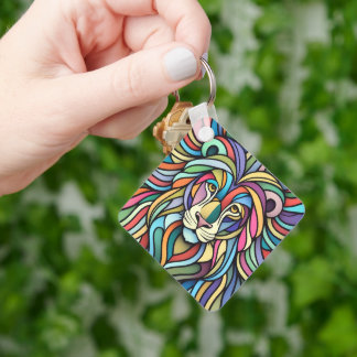 Porte-clés Tête de lion colorée détaillée