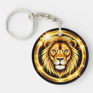 Porte-clés Tête de Lion Doré avec Éclat Radiante