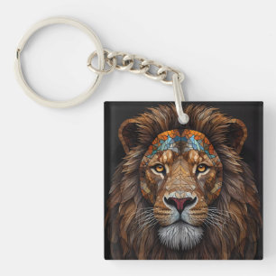 Porte-clés Tête de lion en mosaïque majestueuse