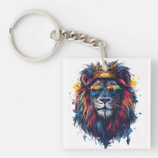 Porte-clés Tête de lion gras avec lunettes de soleil et couro (Devant)