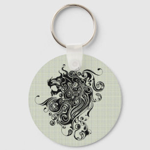 Porte-clés Tête de lion noir et blanc style tatouage