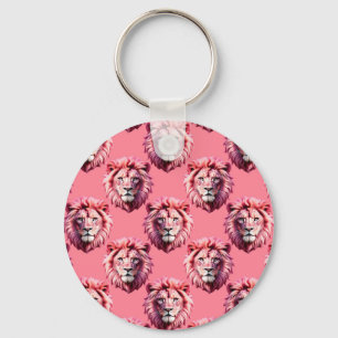 Porte-clés Tête de lion rose motif animal design rose