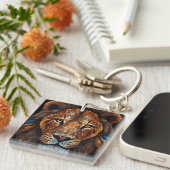 Porte-clés Tête de Lions avec effet mosaïque vitrail (Devant Droit)